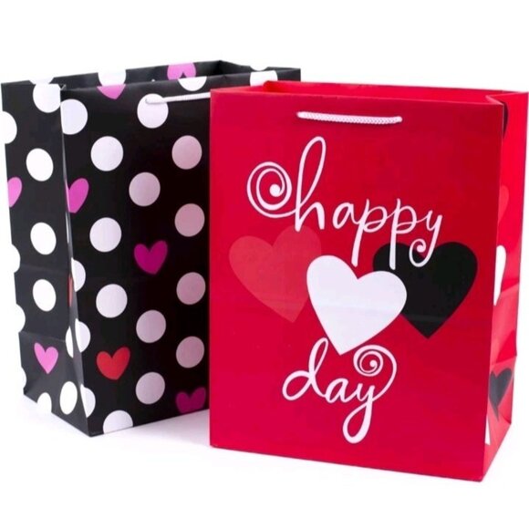 Hallmark 13" Large Valentines Day Gift Bags Pack of 2: Red with Hearts & Black - Picture 5 of 5